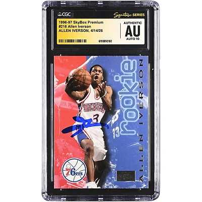 Allen Iverson Philadelphia 76ers Autographed 1996-97 SkyBox Premium #216 CGC Fanatics Witnessed Authenticated AUTO 10 Rookie Card