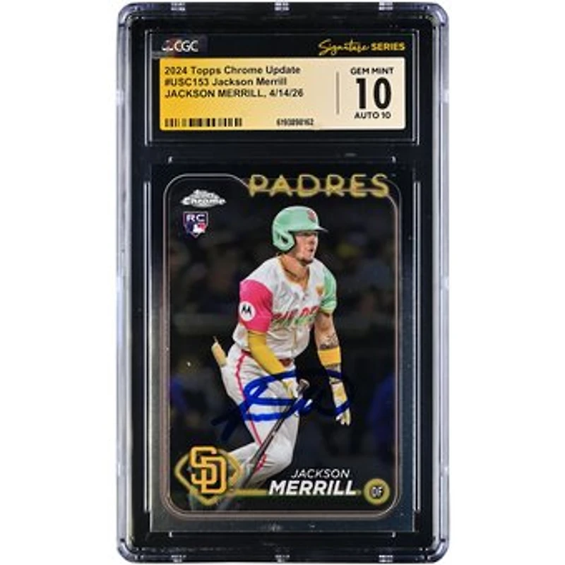 Jackson Merrill San Diego Padres Autographed 2024 Topps Chrome Update #USC153 CGC Fanatics Witnessed Authenticated 10/10 Rookie Card
