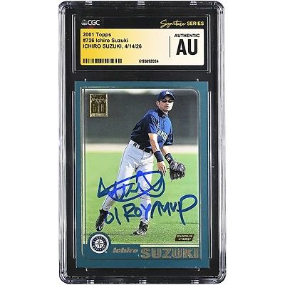Ichiro Suzuki Seattle Mariners Autographed 2001 Topps #726 CGC Fanatics Witnessed Authenticated Rookie Card with "01 ROY/MVP" Inscription