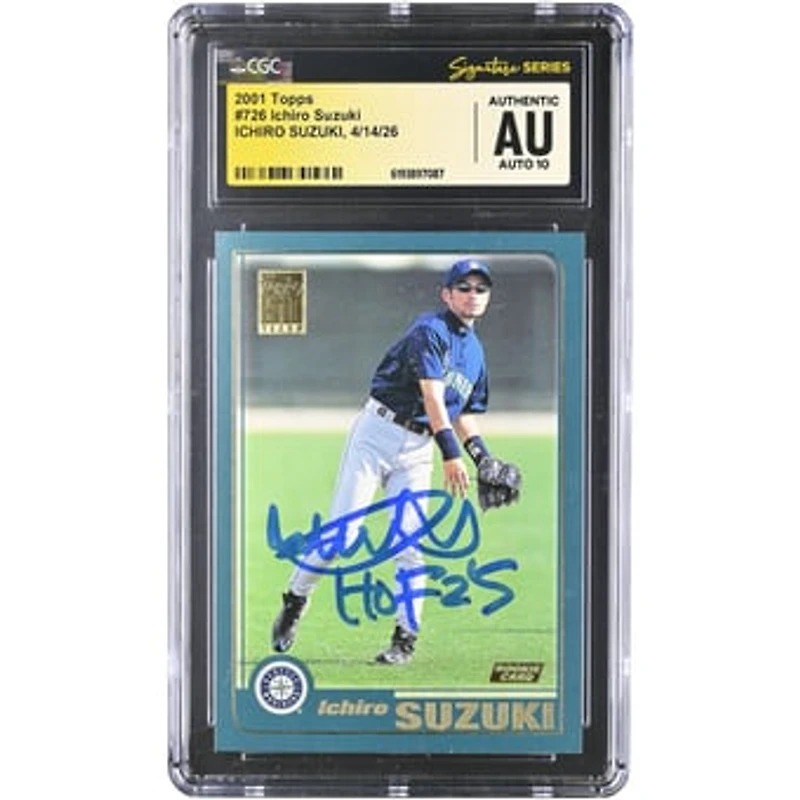 Ichiro Suzuki Seattle Mariners Autographed 2001 Topps #726 CGC Fanatics Witnessed Authenticated AUTO 10 Rookie Card with "HOF 25" Inscription