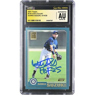 Ichiro Suzuki Seattle Mariners Autographed 2001 Topps #726 CGC Fanatics Witnessed Authenticated AUTO 10 Rookie Card with "HOF 25" Inscription