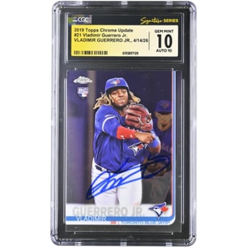 Vladimir Guerrero Jr. Toronto Blue Jays Autographed 2019 Topps Chrome Update #21 CGC Fanatics Witnessed Authenticated 10/10 Rookie Card