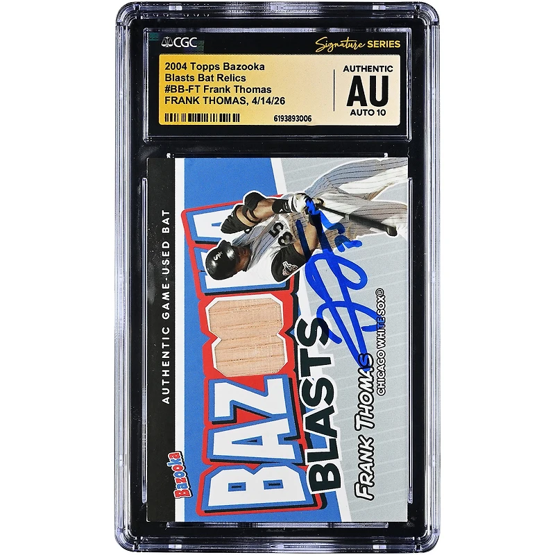 Frank Thomas Chicago White Sox Autographed 2004 Topps Bazooka Blasts Bat Relics Game-Used Bat Relic #BB-FT CGC Fanatics Witnessed Authenticated AUTO 10 Card