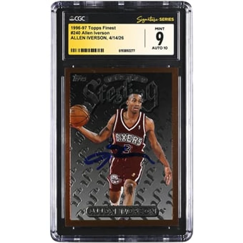 Allen Iverson Philadelphia 76ers Autographed 1996-97 Topps Finest #240 CGC Fanatics Witnessed Authenticated /10 Rookie Card