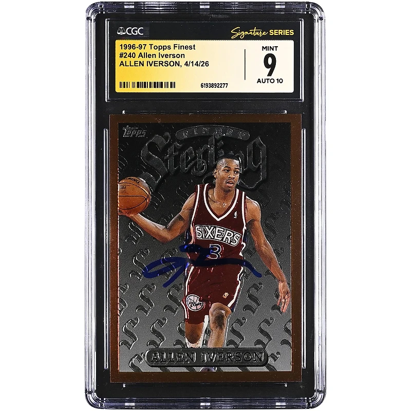 Allen Iverson Philadelphia 76ers Autographed 1996-97 Topps Finest #240 CGC Fanatics Witnessed Authenticated /10 Rookie Card
