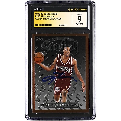 Allen Iverson Philadelphia 76ers Autographed 1996-97 Topps Finest #240 CGC Fanatics Witnessed Authenticated /10 Rookie Card