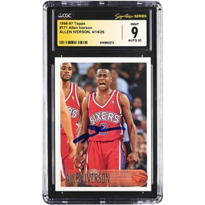 Allen Iverson Philadelphia 76ers Autographed 1996-97 Topps #171 CGC Fanatics Witnessed Authenticated / Rookie Card
