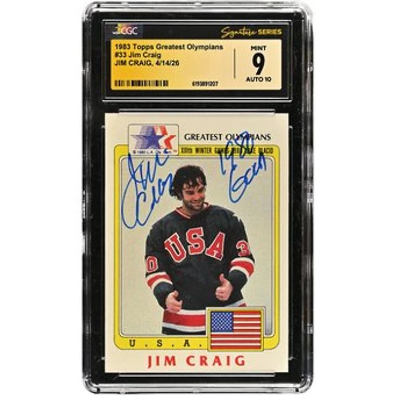 Jim Craig US Hockey Autographed 1983 Topps Greatest Olympians #33 CGC Fanatics Witnessed Authenticated /10 Card with "1980 Gold" Inscription