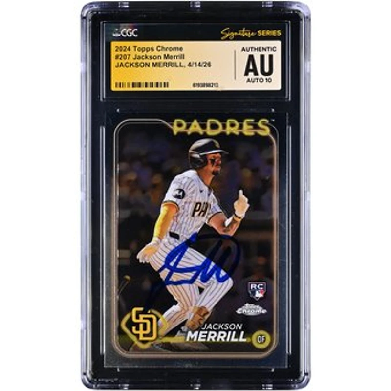 Jackson Merrill San Diego Padres Autographed 2024 Topps Chrome #207 CGC Fanatics Witnessed Authenticated AUTO 10 Rookie Card