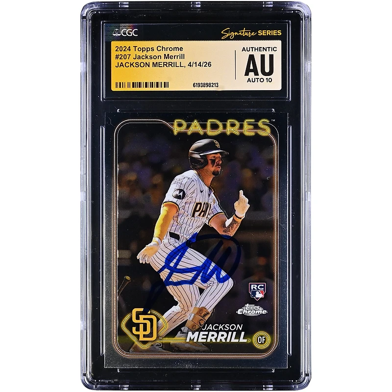 Jackson Merrill San Diego Padres Autographed 2024 Topps Chrome #207 CGC Fanatics Witnessed Authenticated AUTO 10 Rookie Card