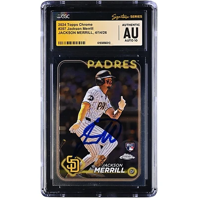 Jackson Merrill San Diego Padres Autographed 2024 Topps Chrome #207 CGC Fanatics Witnessed Authenticated AUTO 10 Rookie Card