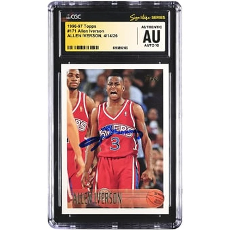 Allen Iverson Philadelphia 76ers Autographed 1996-97 Topps #171 CGC Fanatics Witnessed Authenticated AUTO 10 Rookie Card