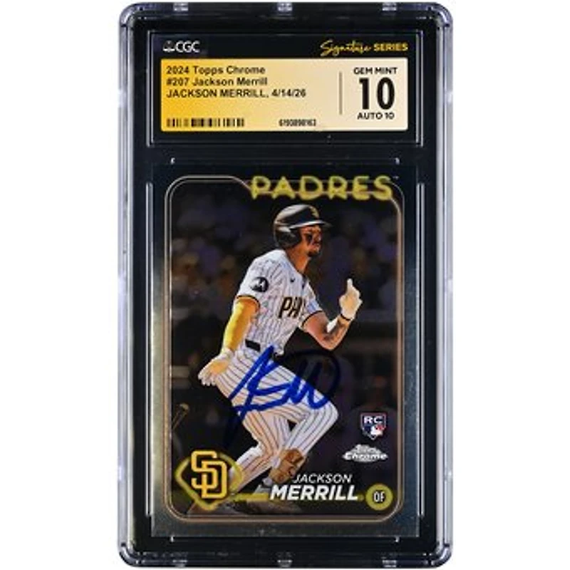 Jackson Merrill San Diego Padres Autographed 2024 Topps Chrome #207 CGC Fanatics Witnessed Authenticated /10 Rookie Card