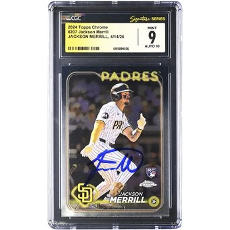 Jackson Merrill San Diego Padres Autographed 2024 Topps Chrome #207 CGC Fanatics Witnessed Authenticated /10 Rookie Card