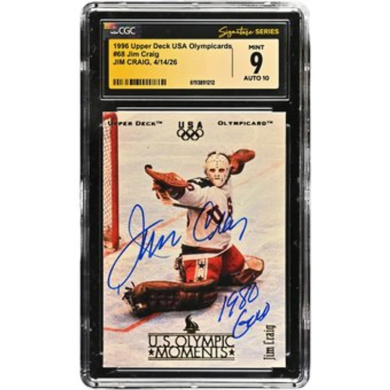 Jim Craig US Hockey Autographed 1996 Upper Deck USA Olympicards #68 CGC Fanatics Witnessed Authenticated /10 Card with "1980 Gold" Inscription