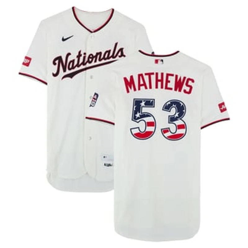 Simon Mathews Washington Nationals Game-Used #53 White Nike Jersey vs. Pittsburgh Pirates on July 4, 2026 Simon Mathews