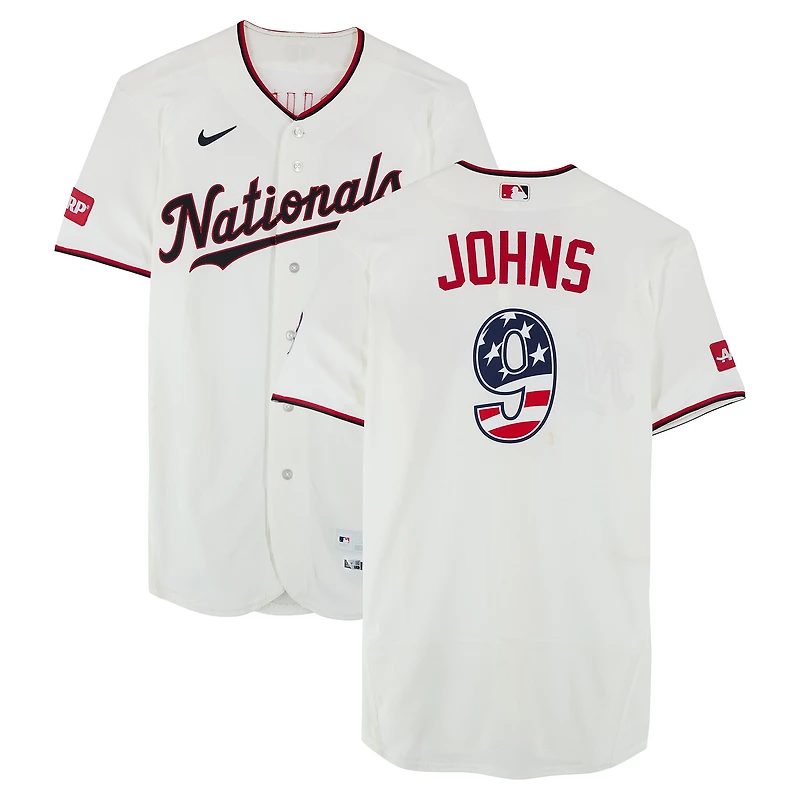 Michael Johns Washington Nationals Game-Used #9 White Nike Jersey vs. Pittsburgh Pirates on July 4, 2026