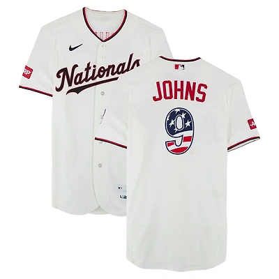 Michael Johns Washington Nationals Game-Used #9 White Nike Jersey vs. Pittsburgh Pirates on July 4, 2026