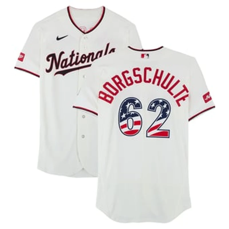 Matt Borgschulte Washington Nationals Game-Used #62 White Nike Jersey vs. Pittsburgh Pirates on July 4, 2026 Matt Borgschulte