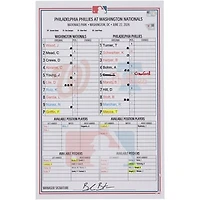 Washington Nationals Game-Used Lineup Card vs. Philadelphia Phillies on June 22, 2026