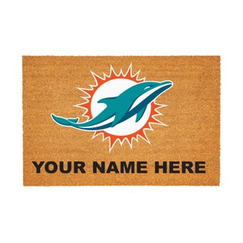 Miami Dolphins 24" x 36" Team Logo Personalized Coir Door Mat