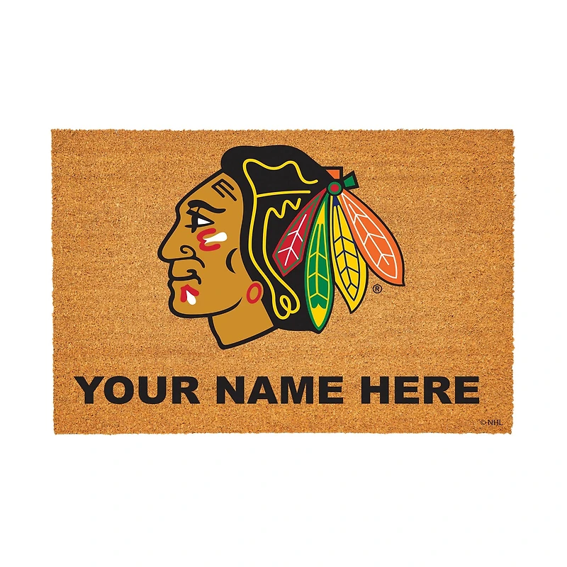 Chicago Blackhawks 24" x 36" Team Logo Personalized Coir Door Mat