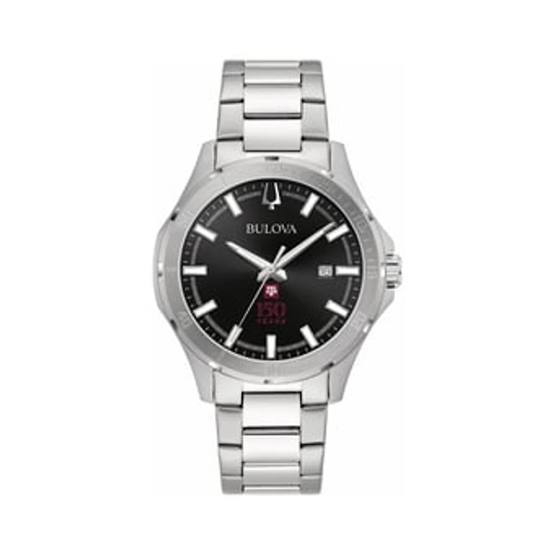 Bulova Texas A&M Aggies 150th Anniversary Stainless Steel Classic Sport Watch with Black Dial