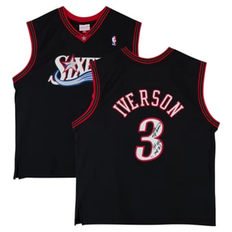 Allen Iverson Philadelphia 76ers Autographed Black Mitchell & Ness 2000 Swingman Jersey with Multiple Inscriptions - Limited Edition of 10