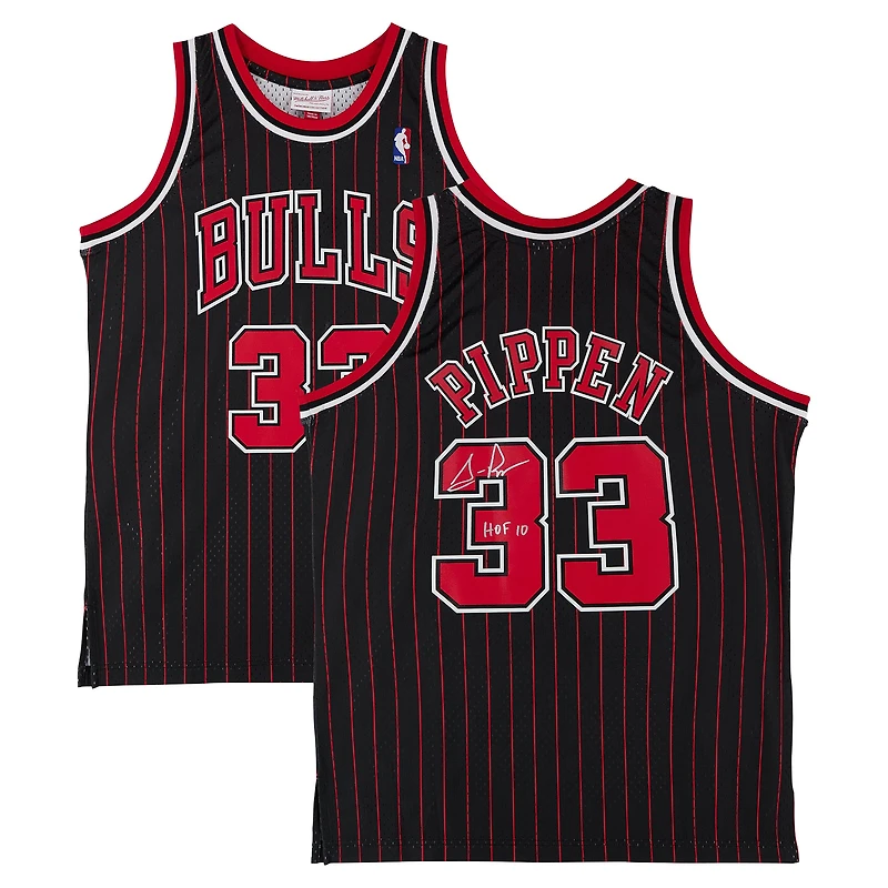 Scottie Pippen Chicago Bulls Autographed Black Mitchell & Ness 1995 Pinstripe Swingman Jersey with "HOF 10" Inscription