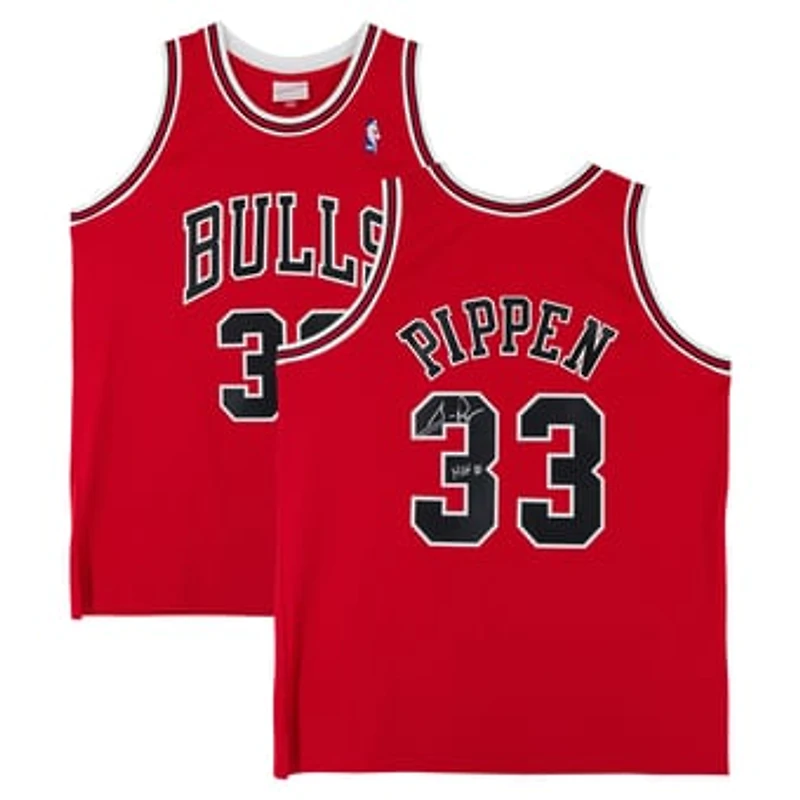 Scottie Pippen Chicago Bulls Autographed Red Mitchell & Ness 1997 Swingman Jersey with "HOF 10" Inscription