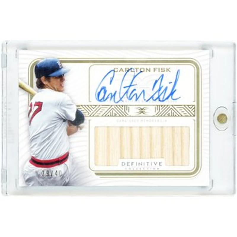 Carlton Fisk Boston Red Sox Autographed 2023 Topps Definitive Collection Game Used Bat Relic #DARC-CF11 #29/40 Card