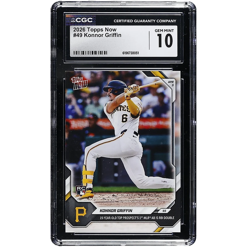 Konnor Griffin Pittsburgh Pirates 2026 Topps Now 19 Year-Old Top Prospect 1st MLB AB is RBI Double #49 CGC Authenticated GEM MINT 10 Rookie Card
