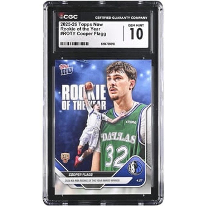 Cooper Flagg Dallas Mavericks 2025-26 Topps Now Rookie of the Year #ROTY CGC Authenticated GEM MINT 10 Rookie Card