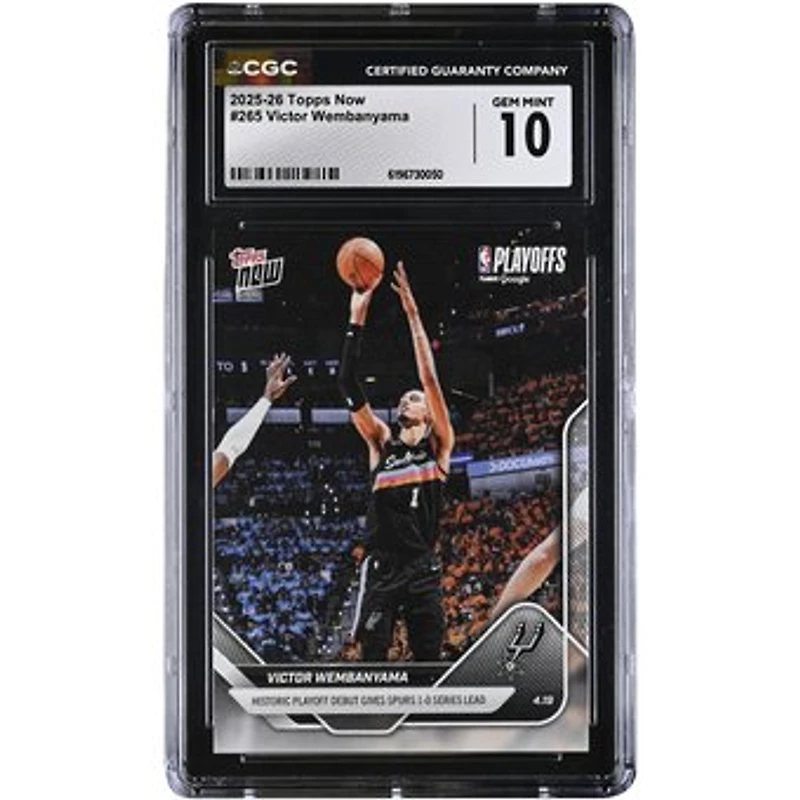Victor Wembanyama San Antonio Spurs 2025-26 Topps Now Historic Playoff Debut Gives Spurs 1-0 Series Lead #265 CGC Authenticated GEM MINT 10 Card