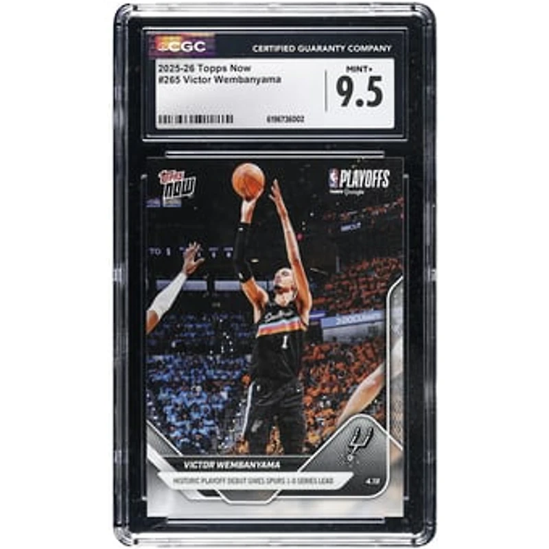 Victor Wembanyama San Antonio Spurs 2025-26 Topps Now Historic Playoff Debut Gives Spurs 1-0 Series Lead #265 CGC Authenticated MINT+ 9.5 Card