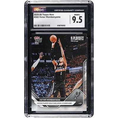 Victor Wembanyama San Antonio Spurs 2025-26 Topps Now Historic Playoff Debut Gives Spurs 1-0 Series Lead #265 CGC Authenticated MINT+ 9.5 Card