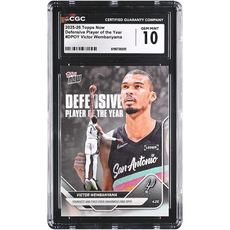 Victor Wembanyama San Antonio Spurs 2025-26 Topps Now Defensive Player of the Year #DPOY CGC Authenticated GEM MINT 10 Card