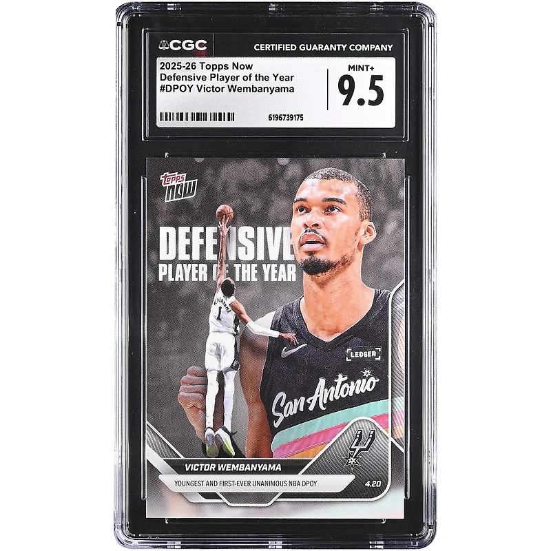 Victor Wembanyama San Antonio Spurs 2025-26 Topps Now Defensive Player of the Year #DPOY CGC Authenticated MINT+ 9.5 Card