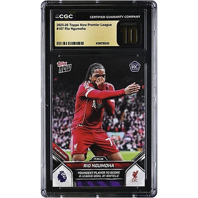 Rio Ngumoha Liverpool 2025-26 Topps Now Premier League Youngest Player to Score a League Goal at Anfield #167 CGC Authenticated PRISTINE 10 Rookie Card