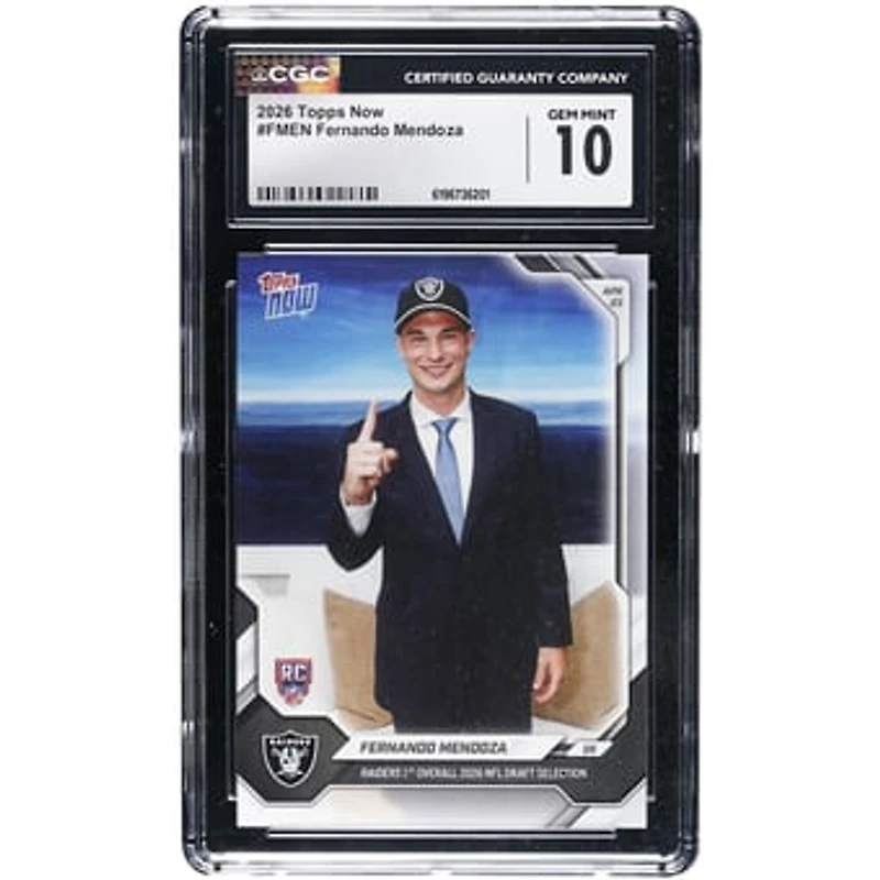 Fernando Mendoza Las Vegas Raiders 2026 Topps Now Raiders 1st Overall '26 NFL Draft Selection #FMEN CGC Authenticated GEM MINT 10 Rookie Card