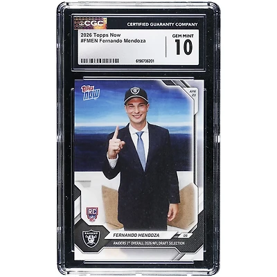Fernando Mendoza Las Vegas Raiders 2026 Topps Now Raiders 1st Overall '26 NFL Draft Selection #FMEN CGC Authenticated GEM MINT 10 Rookie Card