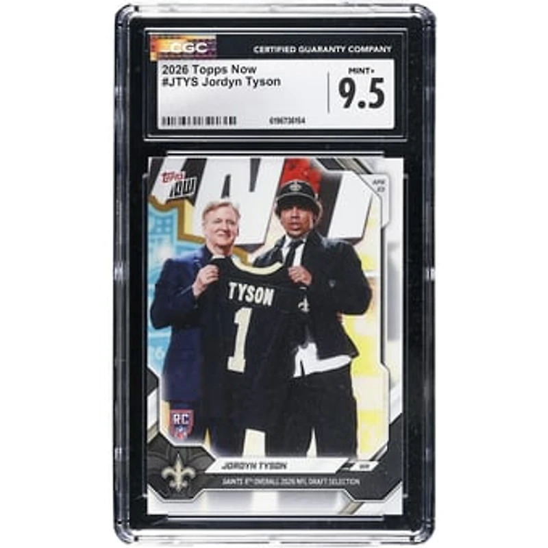Jordyn Tyson New Orleans Saints 2026 Topps Now Saints 8th Overall '26 NFL Draft Selection #JTYS CGC Authenticated MINT+ 9.5 Rookie Card