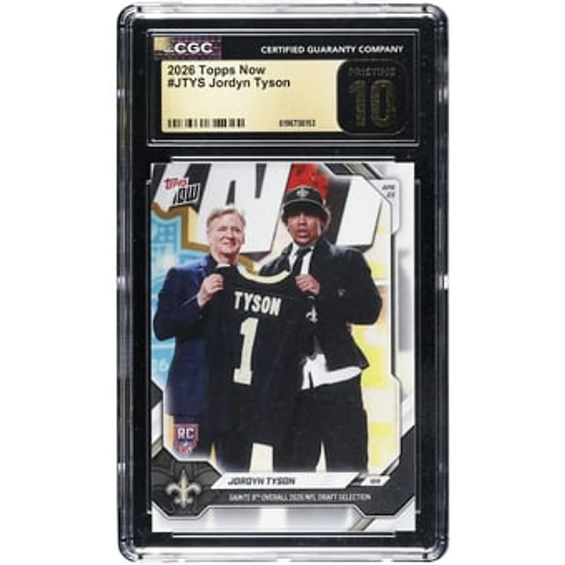 Jordyn Tyson New Orleans Saints 2026 Topps Now Saints 8th Overall '26 NFL Draft Selection #JTYS CGC Authenticated PRISTINE 10 Rookie Card