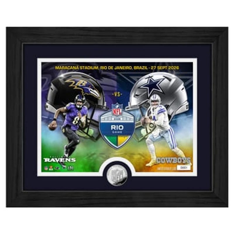 Highland Mint Lamar Jackson & Dak Prescott Baltimore Ravens vs. Dallas Cowboys Rio Limited-Edition 2026 International Games Week 13" x 16" Silver Coin Photo Mint