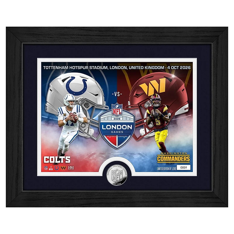 Highland Mint Daniel Jones & Jayden Daniels Indianapolis Colts vs. Washington Commanders London 2026 International Games Week 13" x 16" Silver Coin Photo Mint