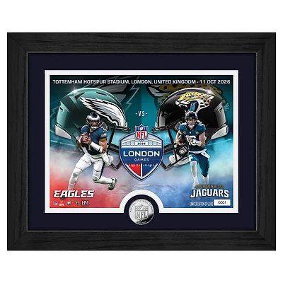 Highland Mint Jalen Hurts & Trevor Lawrence Philadelphia Eagles vs. Jacksonville Jaguars London 2026 International Games Week 13" x 16" Silver Coin Photo Mint
