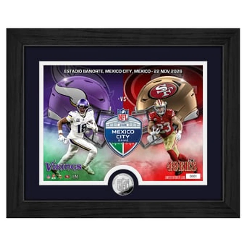 Highland Mint Justin Jefferson & Christian McCaffrey Minnesota Vikings vs. San Francisco 49ers Mexico 2026 International Games Week 13" x 16" Silver Coin Photo Mint