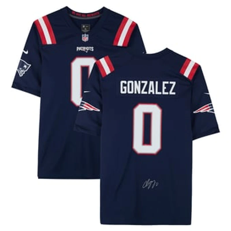 Christian Gonzalez New England Patriots Autographed Navy Nike Game Jersey