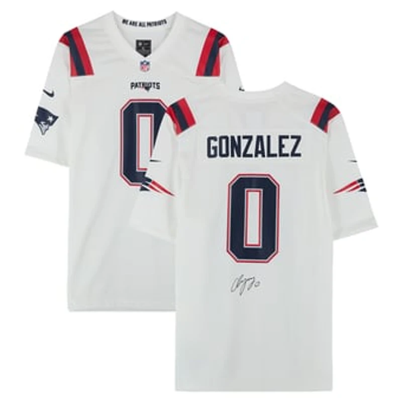 Christian Gonzalez New England Patriots Autographed White Nike Game Jersey