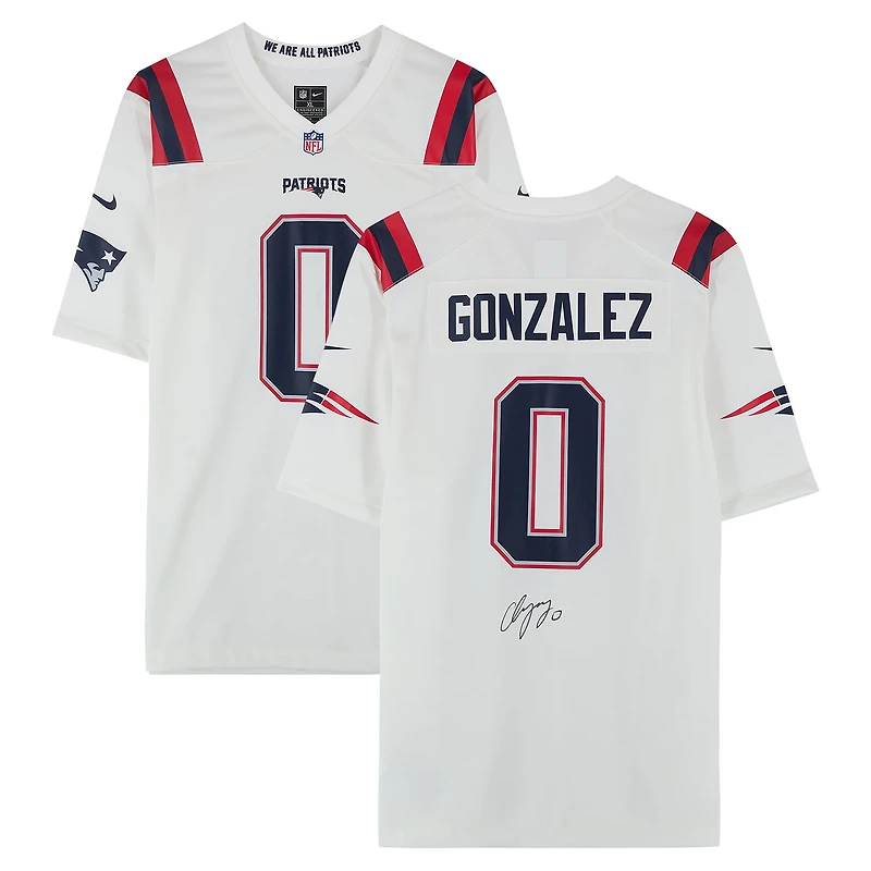 Christian Gonzalez New England Patriots Autographed White Nike Game Jersey